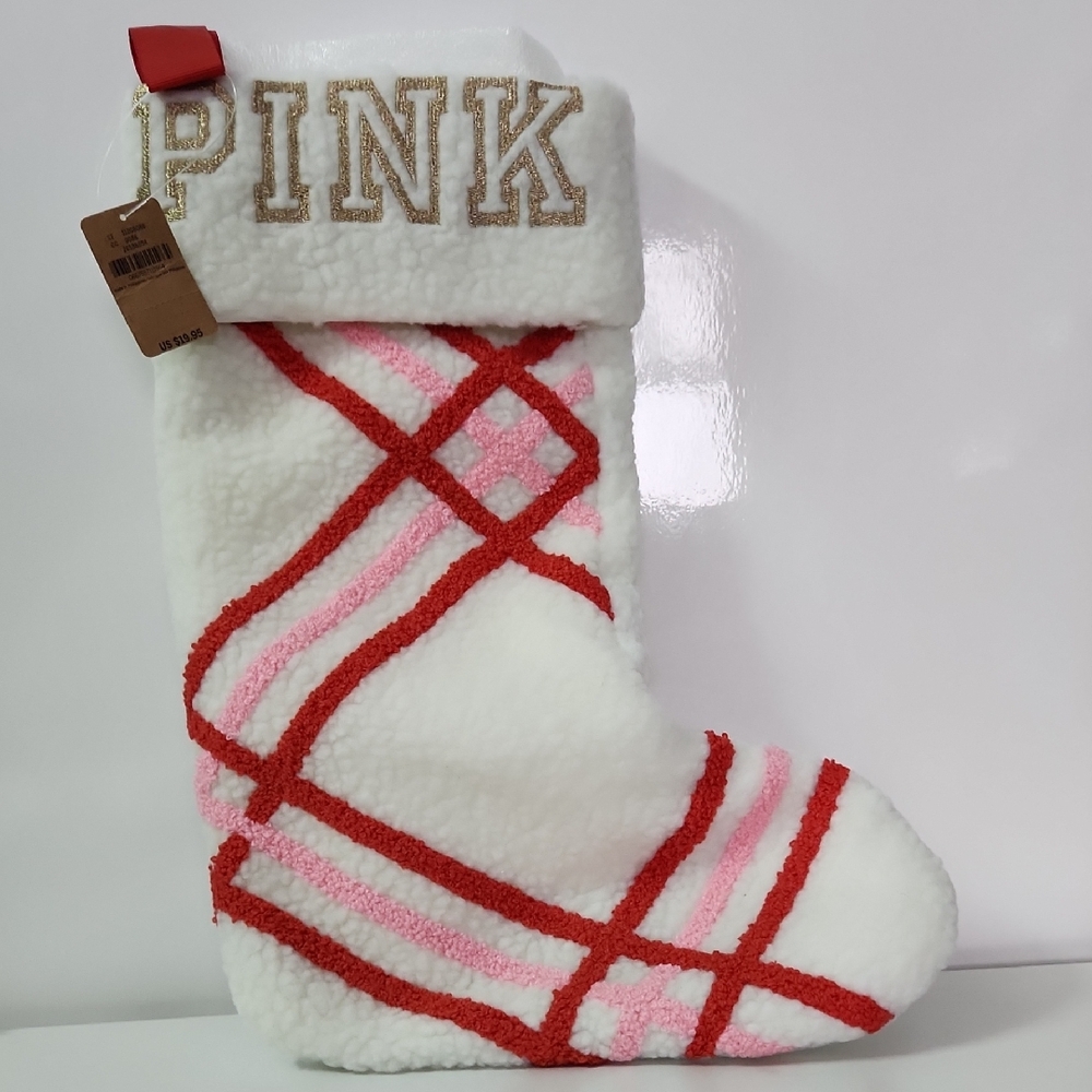 Pink Plaid Sherpa Christmas Stocking